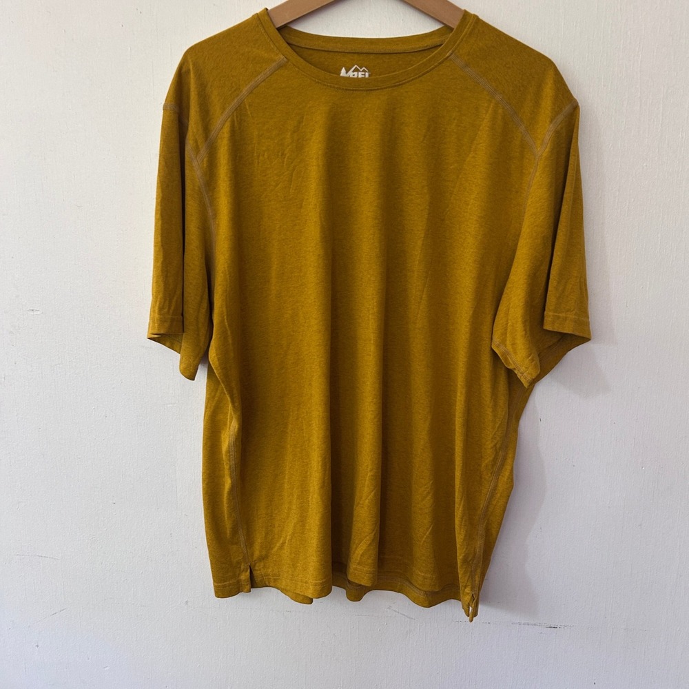 REI Co-op Shirt Mens XL Mustard Yellow Short Sleeve Active Tee Gorpcore Hiking